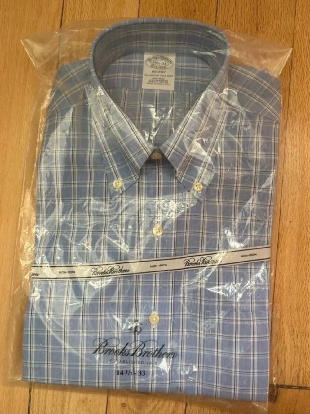Brooks Brothers Regent Blue Plaid Dress Shirt, 14.5